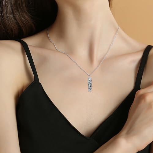 TOUPOP Tree of Life Urn Necklaces for Ashes, Cylinder Bar Urn Necklace Sterling Silver Family Tree Keepsake Necklace for Ashes Memorial Cremation Jewelry for Ashes Gifts for Women Mom Sister Tree of Life Women