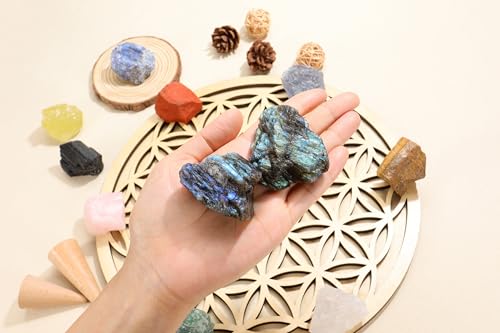 Jovivi 2pcs Raw Labradorite Crystals,Large 1.6"-2.2" Rough Stones Bulk