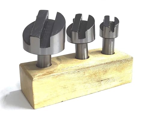 Buyohlic Fly Cutter Set of 3 Pcs with HSS Tool Bit- 1/2" Inch Shank (Head Diameter 3/4", 1-1/8" & 1-1/2" Inches) with Wooden Stand