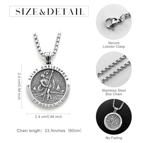 925 Sterling Silver Patron Saint Necklace St Michael/St Christopher Pendant St. Christopher