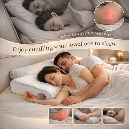 Side Sleeper Pillow with Arm Hole, Memory Foam Side Sleeper Pillow for Neck Shoulder Pain Relief, Washable Cover, 2 Pillowcases (Right) Right