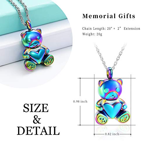 shajwo Teddy Bear Cremation Urn Necklace for Women Men Teddy Bear- Rainbow