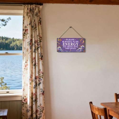 Spiritual Wall Decor Positive Energy Sign - Please Be Mindful of the Energy You Bring Sign -Good Vibes Only Signs Zen Decor for Home, Yoga Room, Meditation Space, Bedroom Door Hanging Signs 12x6 Inch