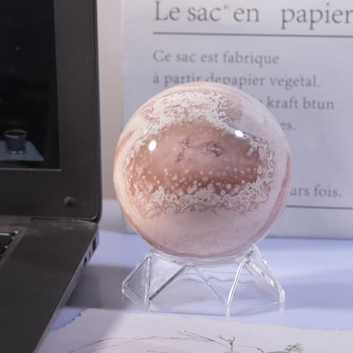 SUNYIK 2.79-3.15" Healing Cherry Blossom Crystal Ball with Acrylic Stand #1-pink 1#-2.8-3.2"(71-80mm)