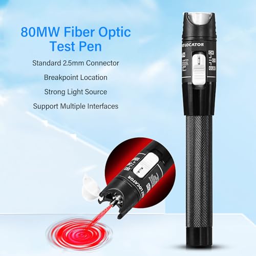 [Australia - AusPower] - Fiber Visual Fault Locator 80MW 80KM, Fibre Optic Cable Tester with 2.5 mm Universal Fibre Optic Connection, Red Light Pen Tester 