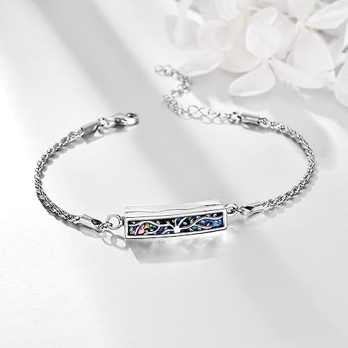 ONEFINITY Urn Bracelet for Ashes 925 Sterling Silver Abalone Shell Hummingbird/Dragonfly/Butterfly/Sunflower Cremation Jewelry for Ashes Keepsake Pendant Locket Bracelet for Women Mom Tree of Life