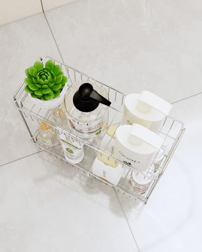 YQh 2-Tier Bathroom Storage Organizer Rack, Stainless Steel Shower Caddy, Counter and Vanity Shelf 2-Tier Storage Rack