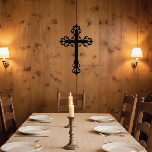 Freton Metal Cross Wall Art, Christian Wall Decor, Black, 18.5x12.0 inch 18.5"L x 12"W