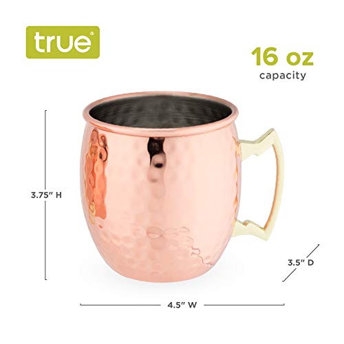 True Moscow Mule Mug, Stainless Steel, Copper Cups for Moscow Mules, Copper Bar Cart Accessories, 16 oz, Set of 2 Copper Hammered, Set of 2
