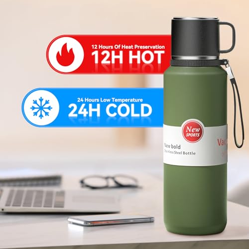 Stainless Steel Insulated Tea Infuser Bottle, Vacuum Insulated Water Bottle, Tea Tumbler with Separate Tea Compartment, 24-Hrs Insulation Commute Travel (Green,32oz/1000ml) Green 33.8 Ounces