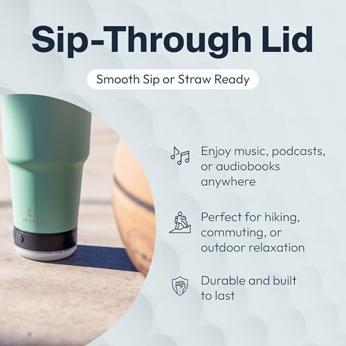 Vibe Tumbler with Bluetooth Speaker, Insulated Stainless Steel Travel Cup with Lid, Hot and Cold Drink Cup, Removable Speaker with Microphone, Portable Music Tumbler, 28 oz, Red