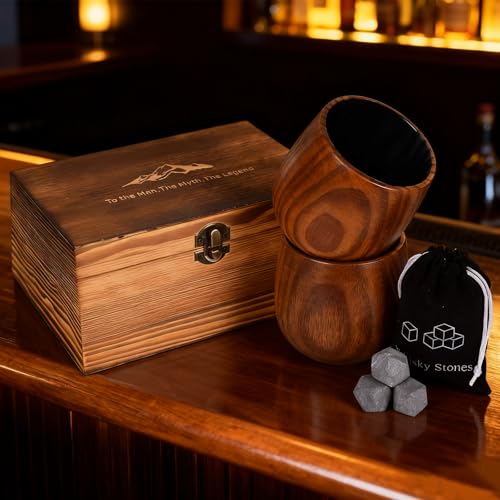 Wooden Whiskey Glass Set Of 2 Wooden Bourbon Glass Charred 10oz Bourbon Gifts For Him Man Husband Father Birthday Wood Whiskey Tumbler Handcrafted Whisky Cup (4) 4