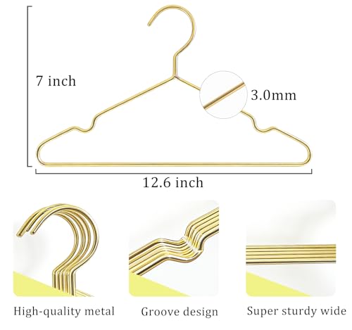 Gold Kids Wire Hangers 30 Pack,12.6 Inch Baby Strong Metal Hanger,Heavy Duty Metal Child Wire Hanger for Closet,Children's Gold Hangers 12.6"W x 7.2"H