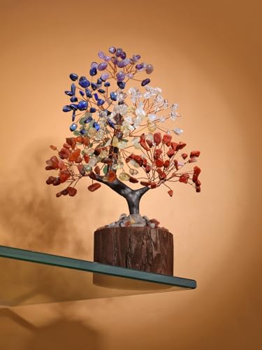 Top Plaza 7 Chakra Stone Tree Healing Crystals Spiritual Energy Gifts for Women Mom Handmade Natural Gemstone Meditation Life Tree Good Luck Home Office Decor