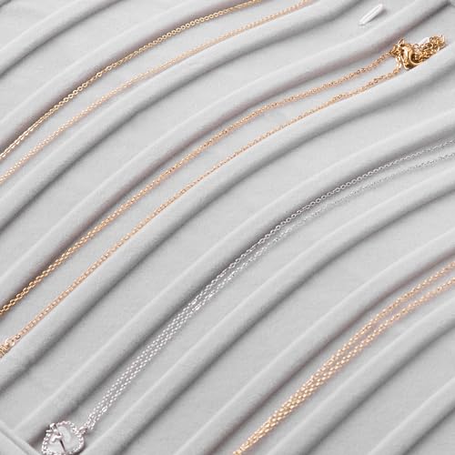 Frebeauty 15 Hooks Necklace Organizer,Velvet Necklace Holder Tray with Lid Grey