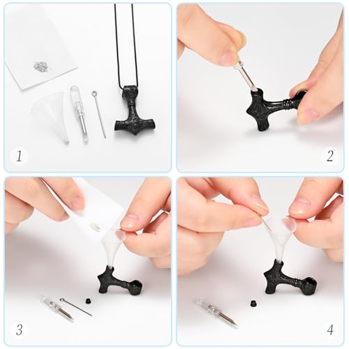 Thor Hammer Urn Necklace for Ashes Viking Cremation Jewelry for Women Men Stainless Steels Memorial Necklaces Ash Holder for Human Pets Keepsake Jewelry for Loved Ones with Fill Tool Black