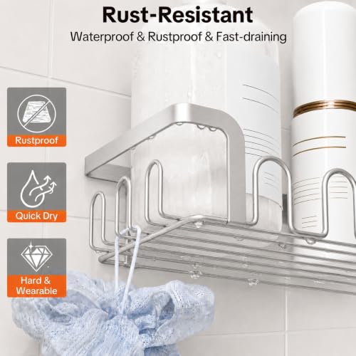 Corner Shower Caddy 3 Pack, Wall Mounted Adhesive Shower Caddy with Soap Holder and 24 Hooks, No Drill Rustproof Stainless Steel Shower Shelf for Inside Shower, Silver