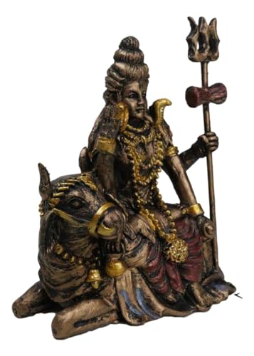 Ebros Eastern Enlightenment Vastu Hindu God Mahadeva Lord Shiva Sitting On Nandi Bull Miniature Figurine 3" Tall Auspicious Yogi Deity Mini Sculpture
