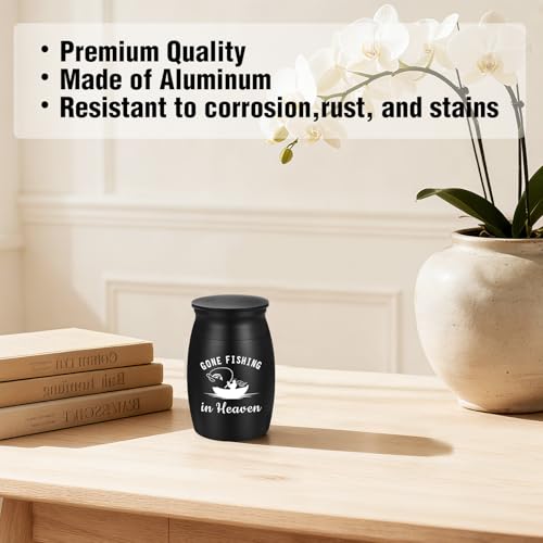 Abooxiu Small Urns for Human Ashes Keepsake 2.76 Inches Mini Urns for Ashes Memorial Small Cremation Keepsake Urn Mini Funeral Burial Decorative Urn for Adult Males Females - Gone Fishing in Heaven Non-customized