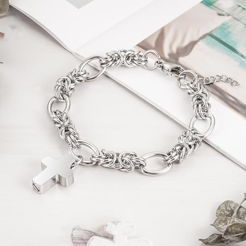 Dletay Urn Bracelet for Ashes - Cremation Jewelry Cross Memorial Bracelet - Stainless Steel for Women Men