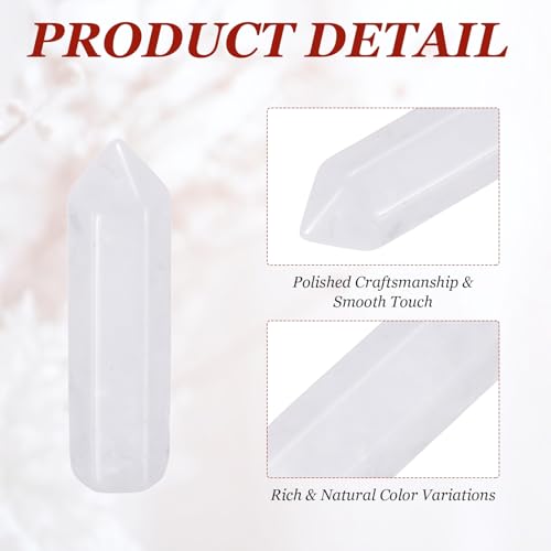 MECCANIXITY Crystals Wands Clear Quartz Hexagonal Faceted Single Points Towers Pocket Polished Stone Bulk for Energy Chakra Meditation Crystal Healing, 33 x 8mm (White),10Pcs White (White)