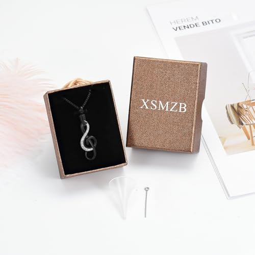 XSMZB Cremation Jewelry Crystal Music Note Urn Necklace for Ashes Stainless Steel Necklace Urn Cremation Memorial Ashes Holder Keepsake Pendant Locket Black