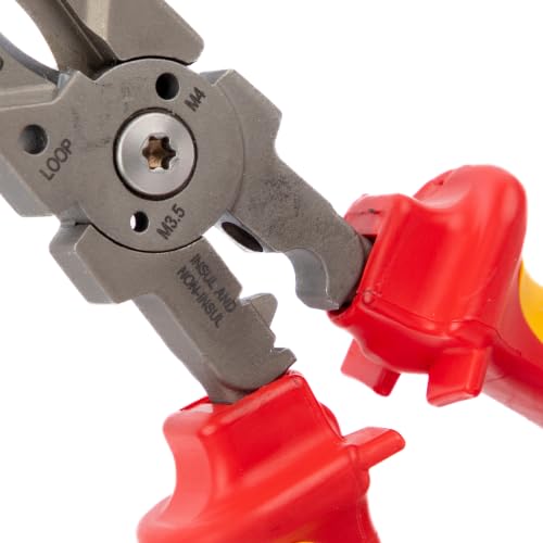 C.K Tools VDE Multifunctional Pliers 7-in-1 for Electricians with Long Nose 210 mm | Six stripping notches for flexible and solid conductors, M3.5/M4 shear points, crimping zone for terminals, deburring 10-22mm