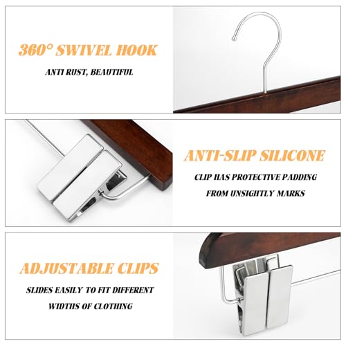 DoubleFill 2 Pcs Kilt Hanger 20 Inches Wooden Duty Skirt Hangers with 4 Clips for Closet (Nut Brown) Nut Brown