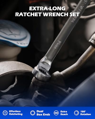 Orion Motor Tech 6-piece metric extra-long flex-head ratcheting wrench set, 8–19mm range