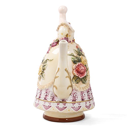 Large Ceramic Teapot and Coffee Pot with Lid, 3D Embossed Victoria Pink Rose Flowers Decorative Teapot(Red） Red