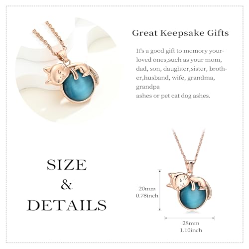 Urn Necklace for Ashes Cat Moonstone Cremation Jewelry for Pet Human Stainless Steel Memorial Urn Jewelry Keepsake Pendant for Women Men Gifts rose gold