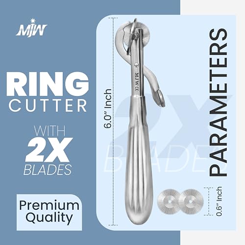 MJW Finger Ring Cutter with 2 Replacement Blades - Stainless Steel Emergency Jewelry Cutting Tool, Ideal First Aid Instrument, EMT Ring Remover Tool with Finger Guard