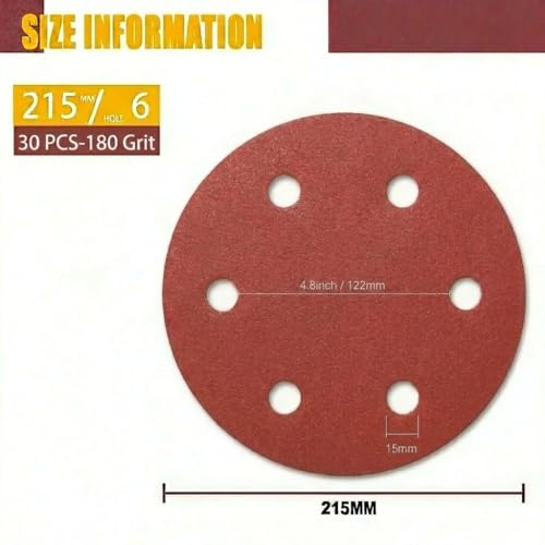215 mm Sanding Discs Pack of 30 6 Grits P180 | High-quality aluminium oxide, universal for drywall, plasterboard, wood, metal, plastic, spatula and concrete 30pcs-p180