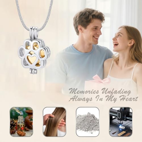 Pet Cremation Jewelry For Ashes For Dog/Cat Paw Stainless Steel Memorial Locket Urn Necklace Inside Mini Box Keepsake Urn Necklace Women Men Loved One Memorial Jewelry