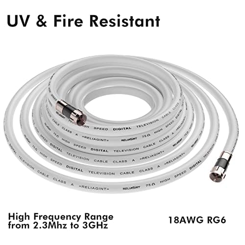 [Australia - AusPower] - 50ft White RG6 Coaxial Cable with F Connector, F81 Female Extension Adapter, Low Loss High-Speed Coax Cable Cord Extender for HD TV, Dish, Satellite, Antenna 50' 50 FT 