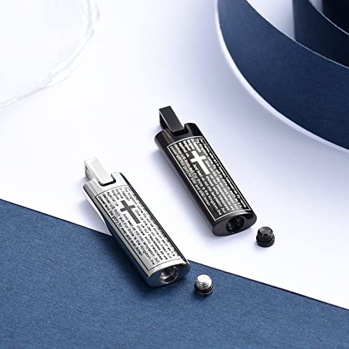 constantlife Cremation Necklace Cremation Jewelry 30mm Lord's Prayer Stainless Steel Polished Cube Cremation Pendant Memorial Ashes Keepsake Urn Necklace 2pcs-Silver+Black