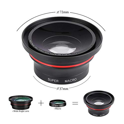37mm 0.39X Professional HD Wide Angle Lens with Macro Lens and 37mm Phone Clip for Camcorder DSLR Camera