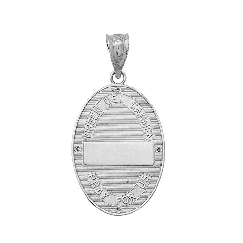 Saint Collection Sterling Silver Our Lady of Mount Carmel (Virgen Del Carmen) CZ-Accented Oval Pendant Necklace 16 Inches