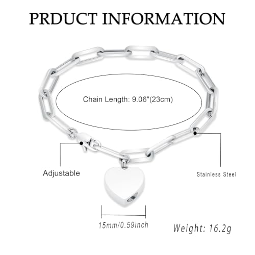 Heart Urn Bracelet for Ashes for Women Men Cremation Jewelry Silver-Perforated Side