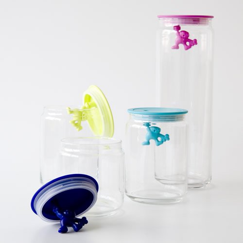 Alessi AMDR08 B "Gianni" glass food jar with black lid, 2000 ml, designed for storing dry foods or snacks.
