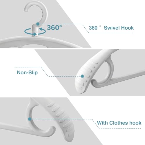 Plastic Clothes Hanger, Extra Thick Plastic Wide Shoulder Adult 360 Degrees Rotate Slip Resistant Standard Clothing Hanger Ideal for Everyday Use White 10 Pack White 1.3inch Width