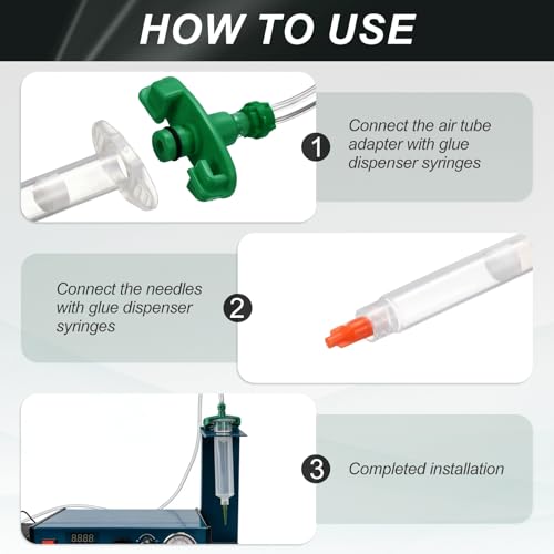 uxcell 55cc air tubing glue dispenser syringe kit with clear tube, piston, end cap and top hat, green 2-pack