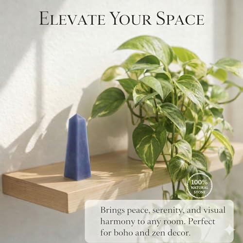 Angelite Crystal Obelisk Tower - Real Crystals for Reiki, Meditation & Throat Chakra Healing - Natural Blue Stone from Peru - Ideal for Calming - Gift for Birthday, Mother's Day (5 to 6 oz) 5 to 6 Ounce