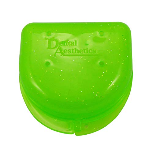 Dental Aesthetics Glitter Mouthguard Case - Mouthguard Box for Orthodontic Holders, Sports Dental Equipment, Dentures & More - Glitter Green, Plastic