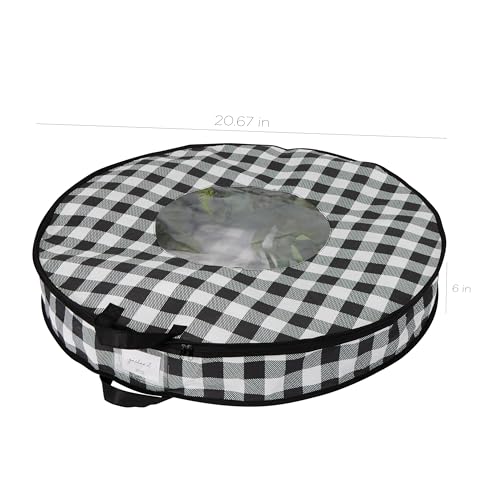Organize It All Buffalo Plaid Set of Two 30" Wreath Bags | 2 Pack | Christmas Storage | Holiday Decorations | Protects Wreathes | Carrying Handles | Collapsible | Black and White