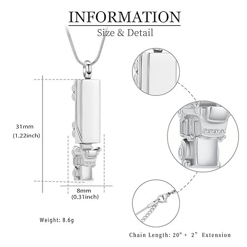 shajwo 18 Wheeler Semi Truck Urn Necklace for Ashes for Men Women Cremation Jewelry of Loved Ones Memorial Locket Pendant Silver