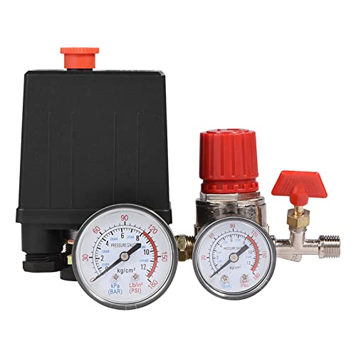 0.05-1.2Mpa 2-G1/4 Air Compressor Pressure Valve Switch Pressure Control Regulator with G1/8 Gauges for Fast Pressure Reduction