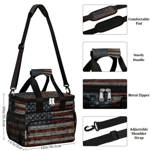 AUUXVA OMBRA Cooler Bag Large Camping Cooler Tote Leakproof Lunch Cooler Bag Insulated Waterproof Lunch Box… Vintage US Flag