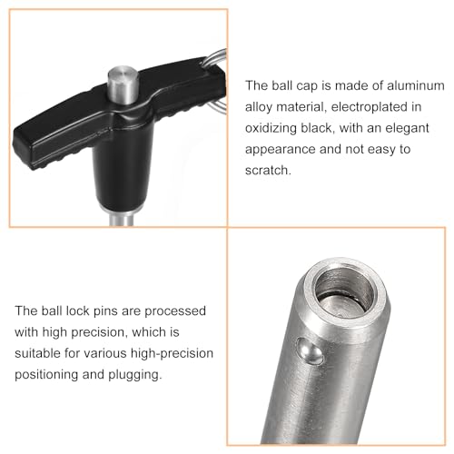 uxcell 6mm x 100mm stainless steel T-handle lock pin with push-button quick release mechanism