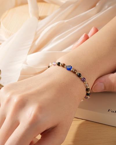 Evil Eye Bracelet - Natural Crystal Protection Bracelet -5 Healing Stones